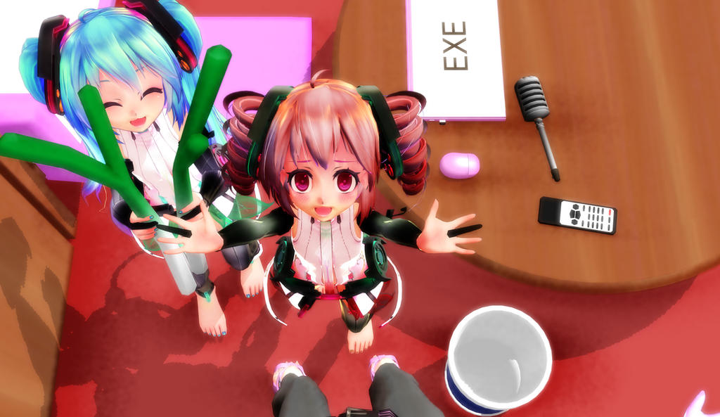 [MMD] Chibi Miku and Teto- Welcome home, Master!