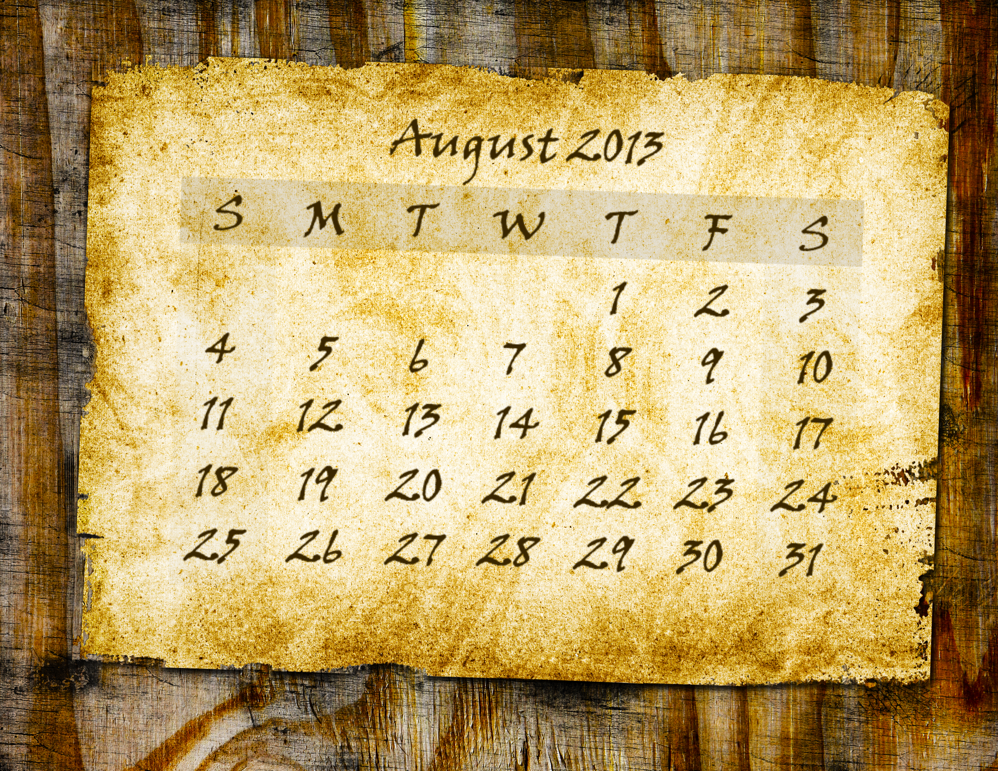 2013 Calendar August