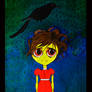 Girl with black bird over her