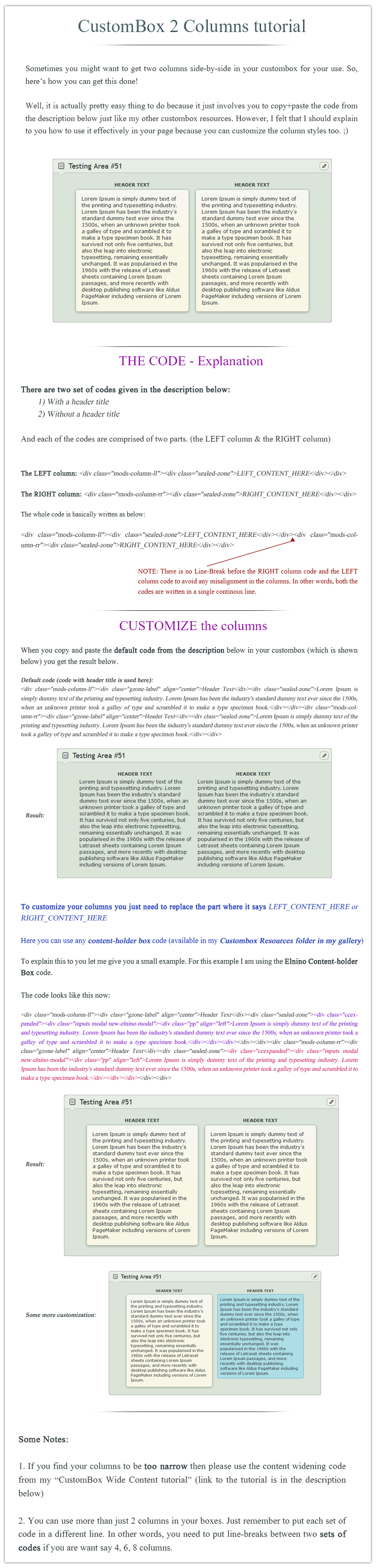 CustomBox Columns tutorial