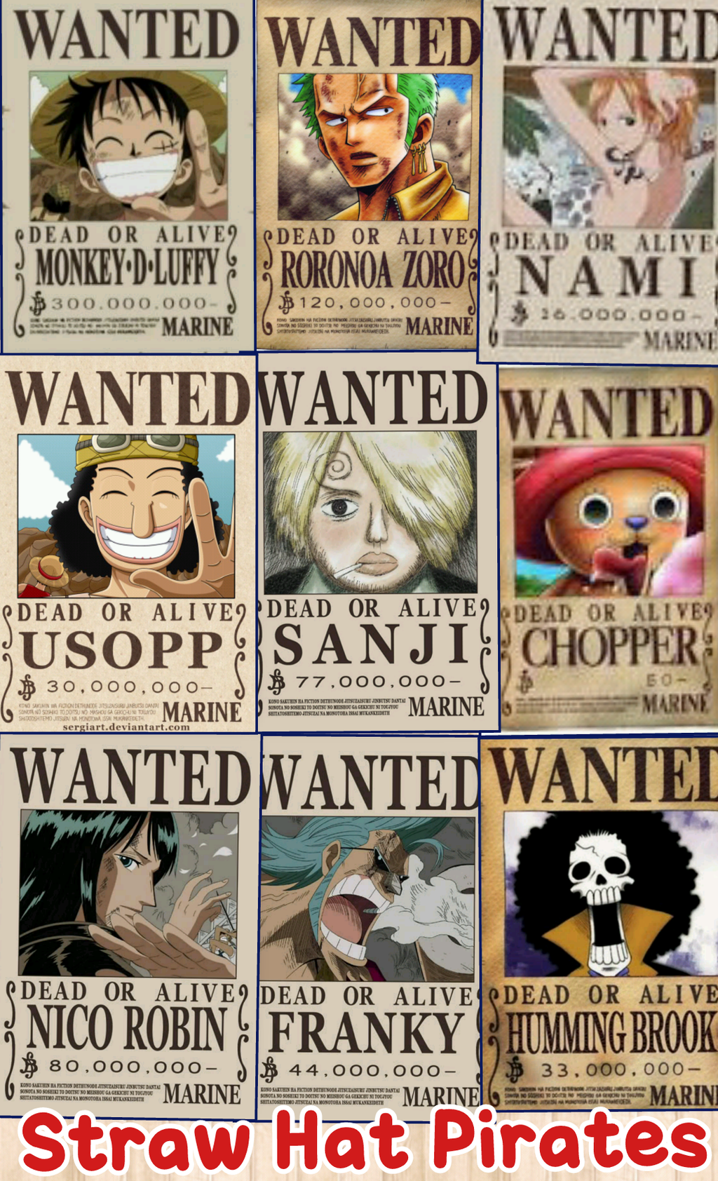 Straw Hat Pirates Wanted Posters