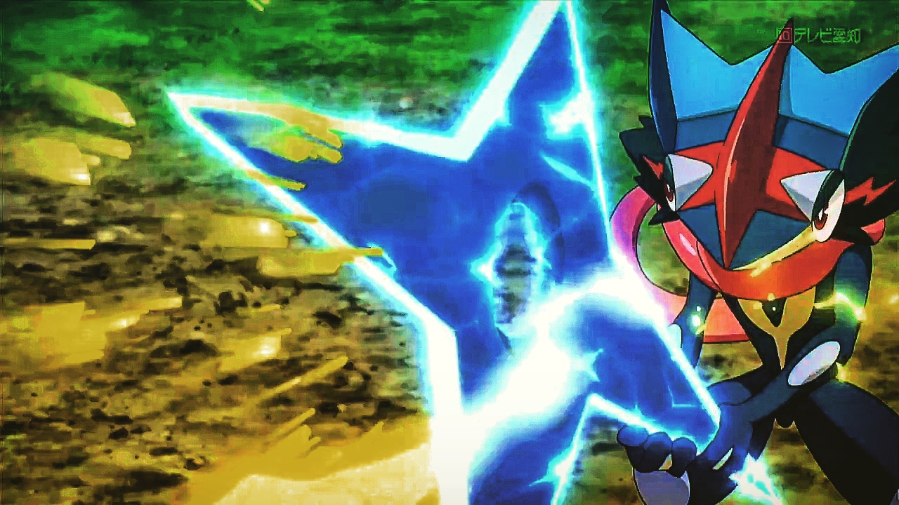 Ash-Greninja using Water Shuriken as a shield