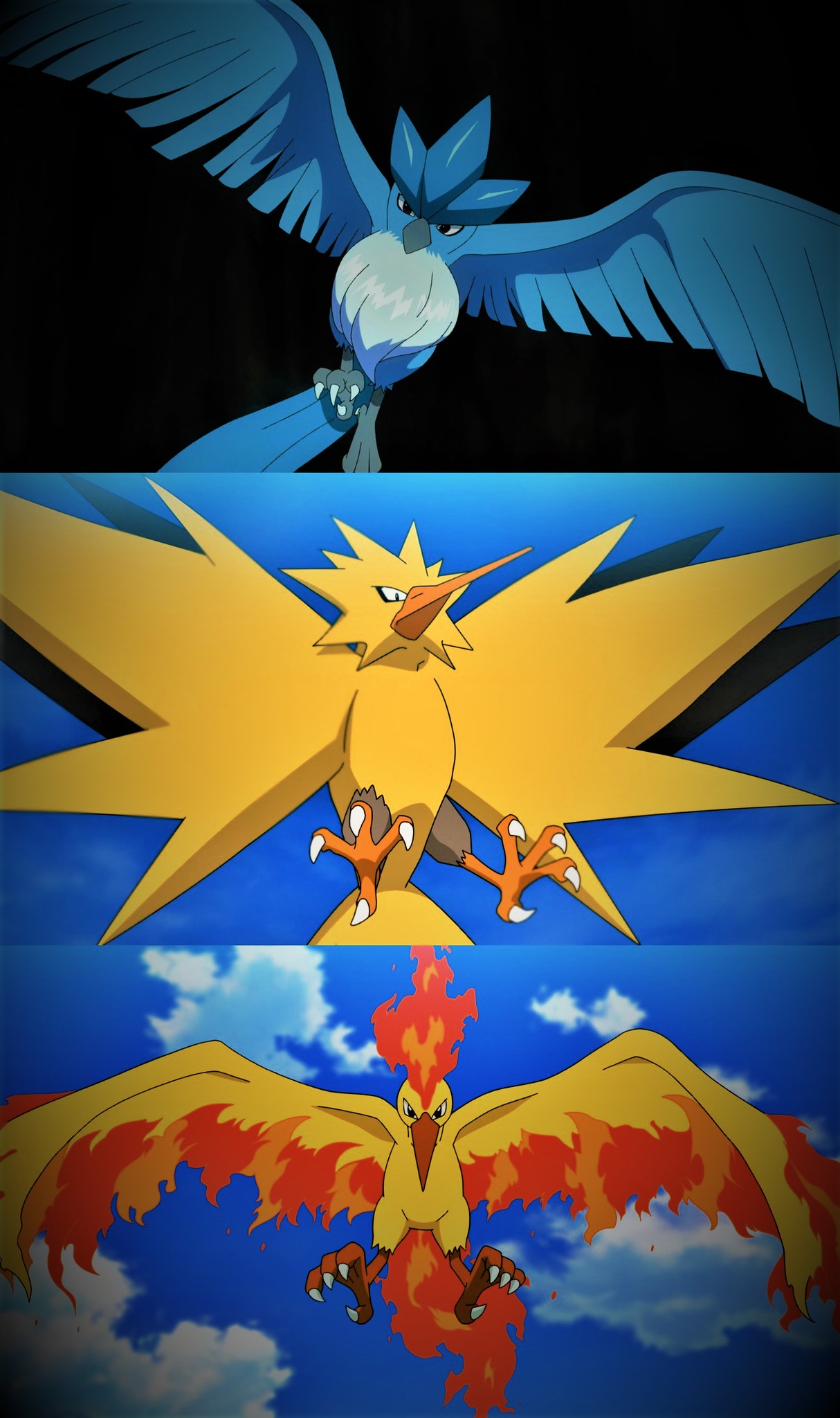 The legendary birds: Articuno, Moltres and Zapdos by LookDem on DeviantArt