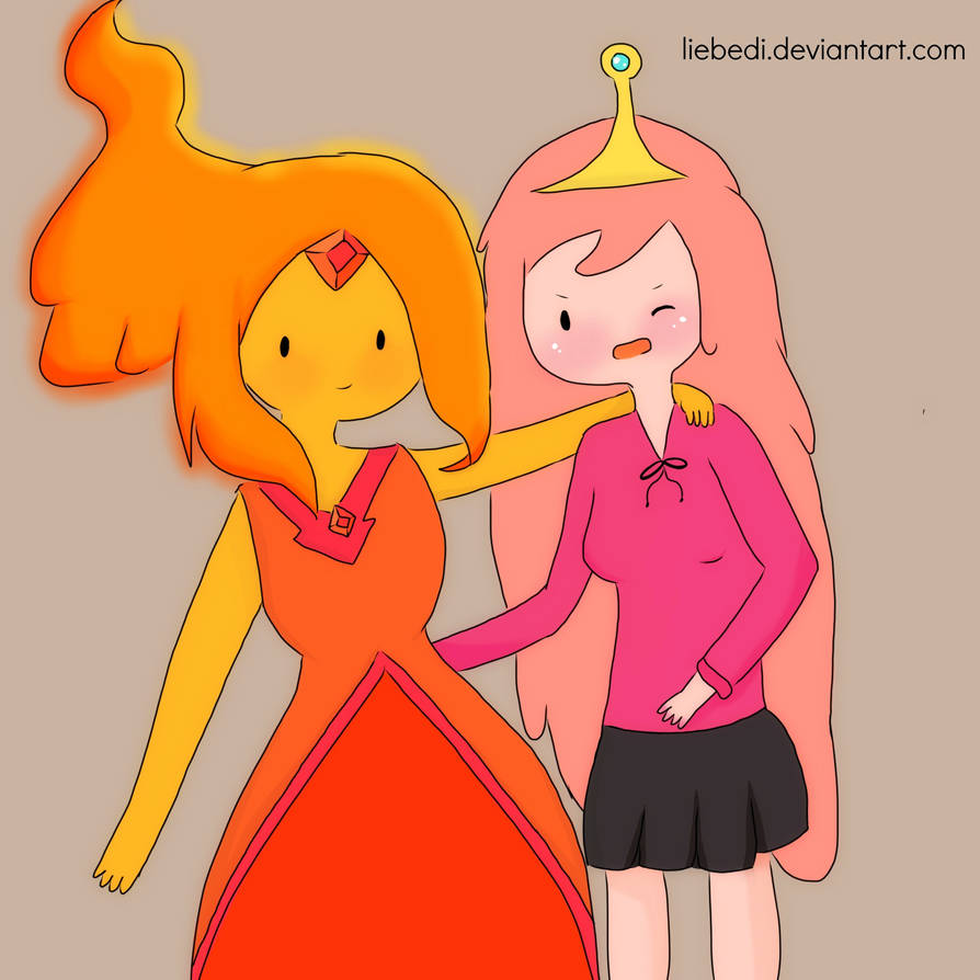 Princess Bubblegum and Flame Princess sharing a tender moment