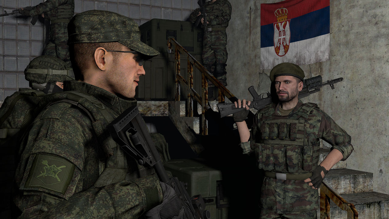 Russian and Serbian soldiers