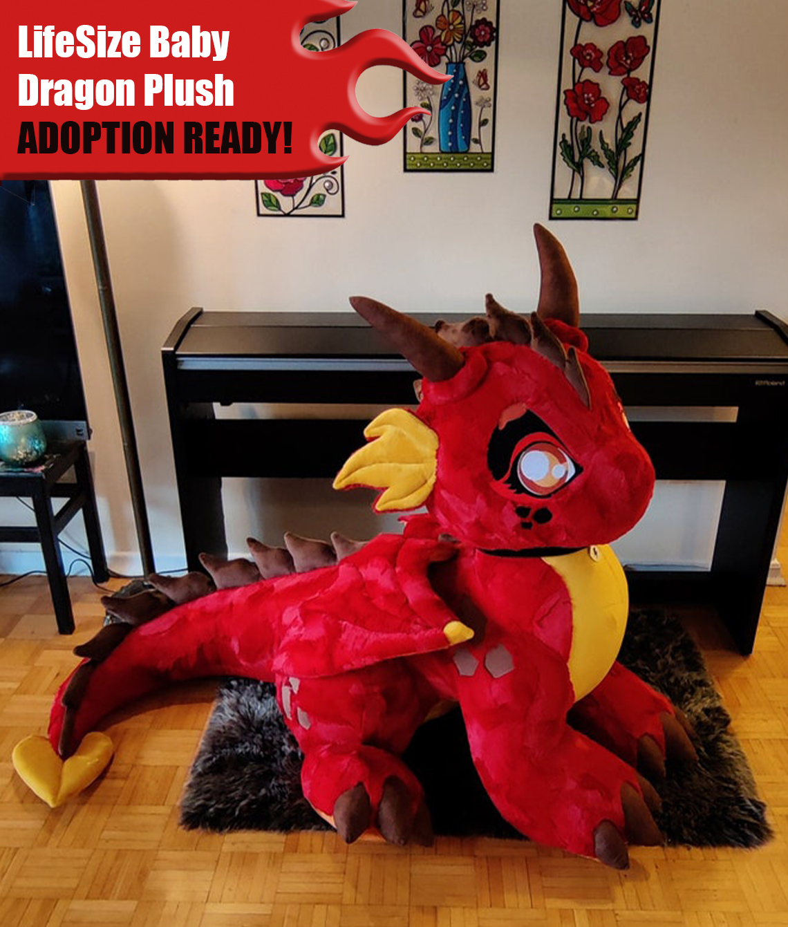 LIFE-SIZE HUGE Plush Dragon - READY FOR ADOPTION!