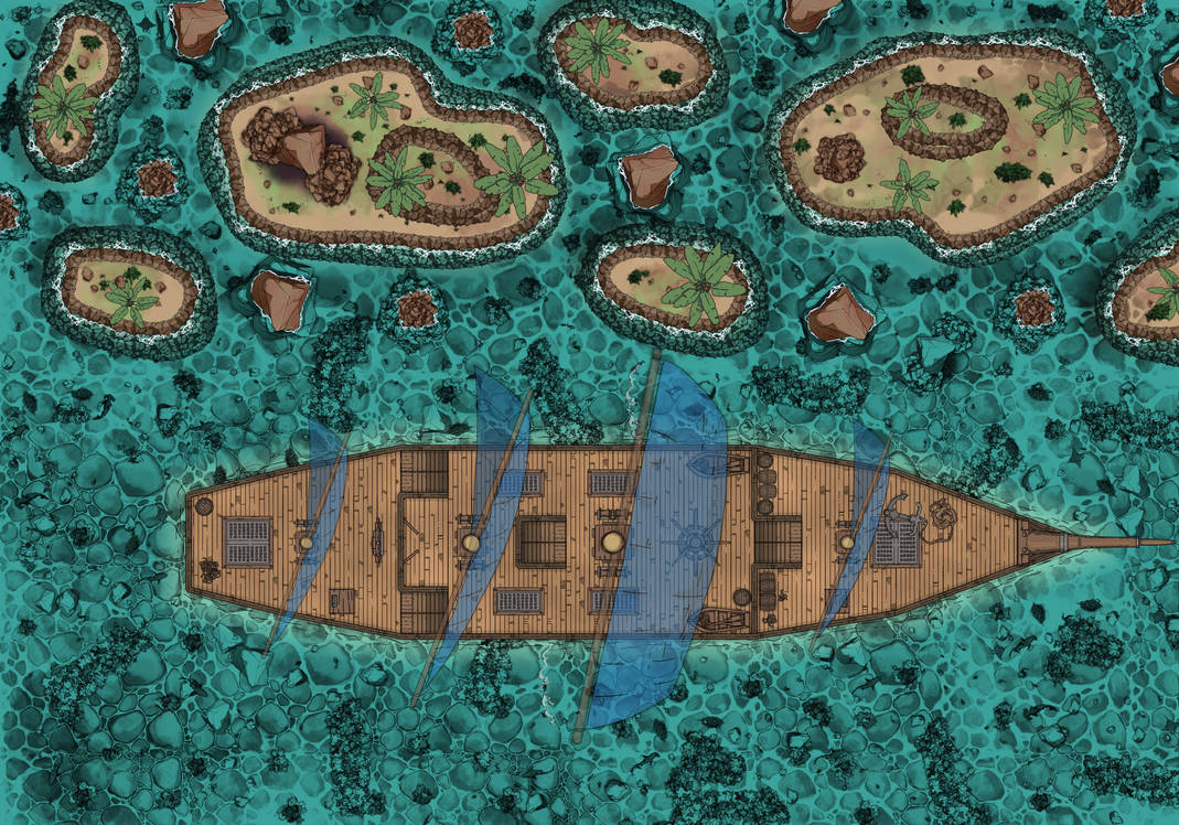 Battle Map Raft A battlemap for a ship that docks at some islands by AtaraxianBear on ...