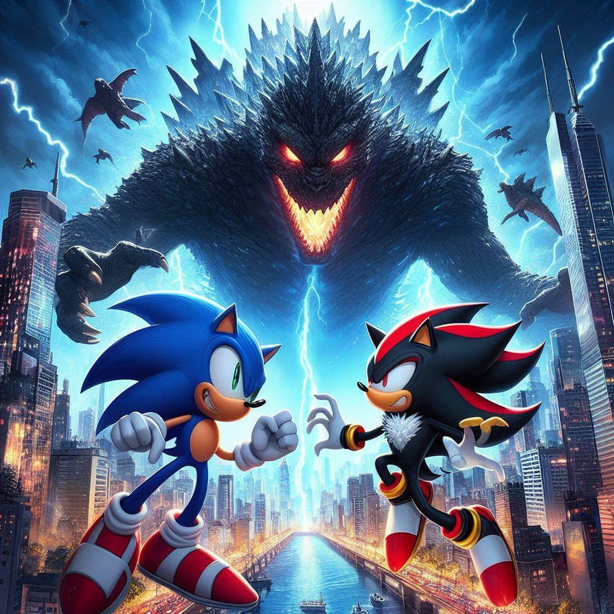 Sonic and Shadow Vs. Godzilla by Coenisawesome on DeviantArt