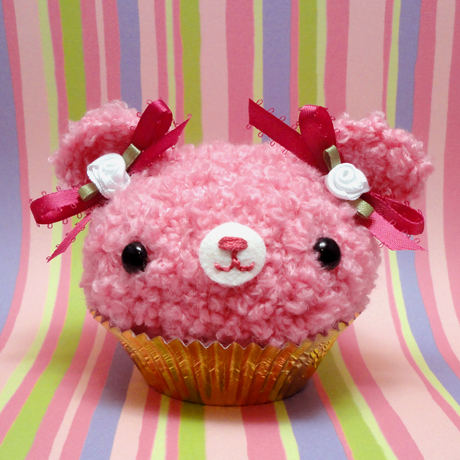 Pink fuzzy cupcake bear