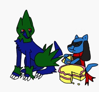 Manectric and Riolu Eat Cake