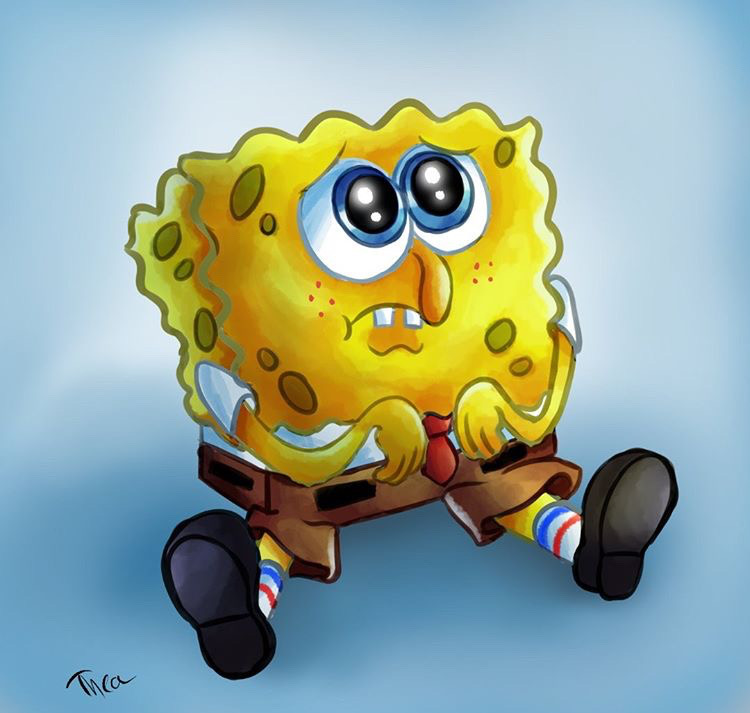 179733 - safe, artist:cmara, spongebob (spongebob), sponge (species),  anthro, nickelodeon, spongebob squarepants (series), crying, male, sad,  solo, solo male, traditional art - Furbooru