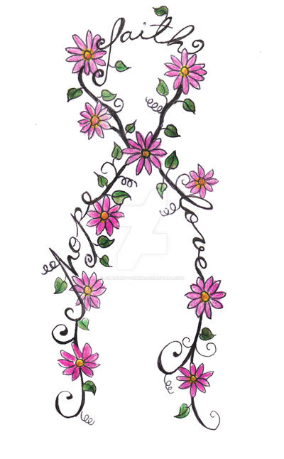 Cancer Ribbon Tattoo + Flowers By Expedient-Demise On Deviantart