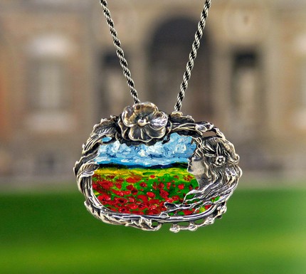 Art Necklace Poppies and Tree