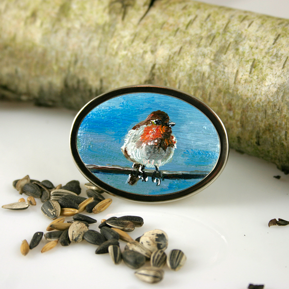 Robin Art Brooch