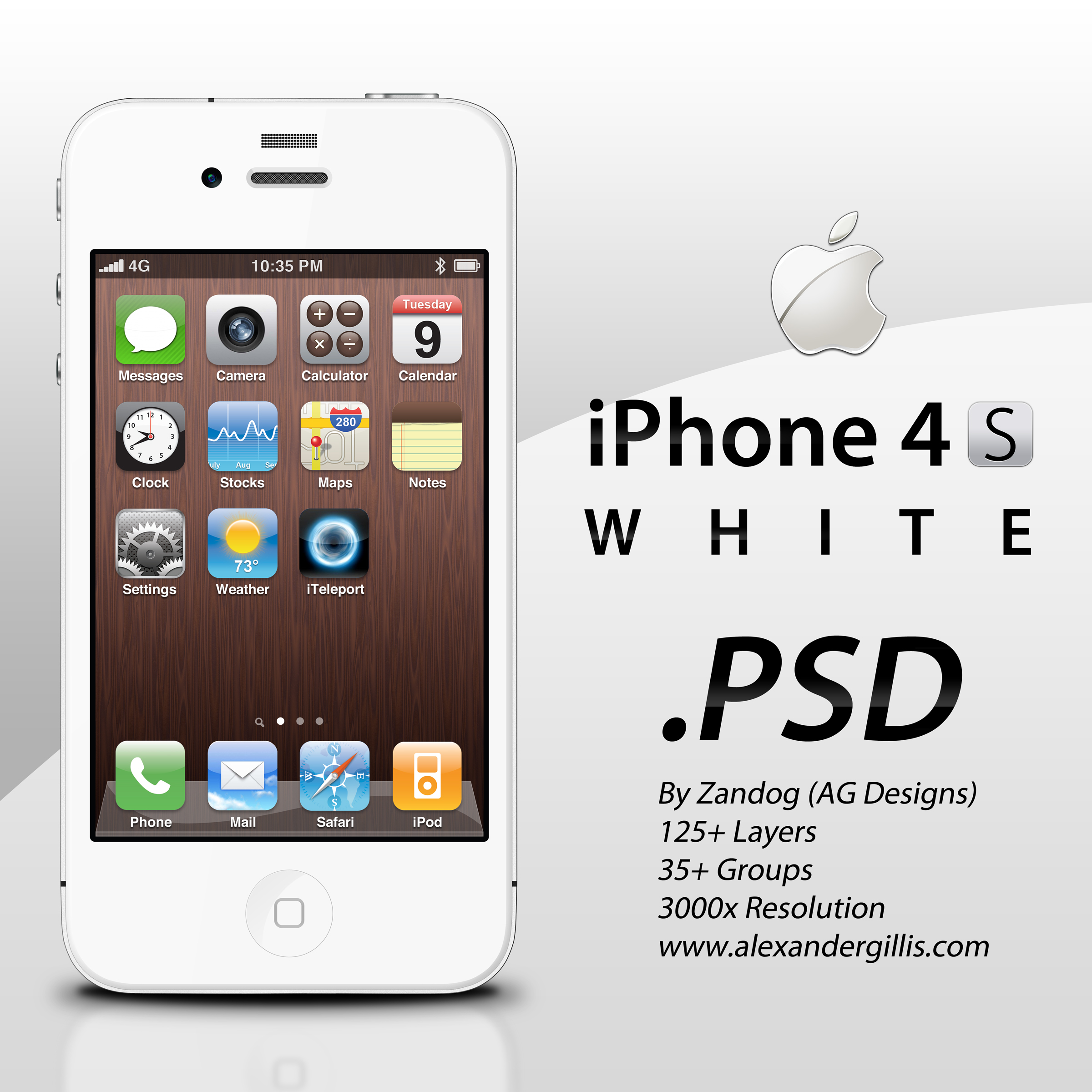 Apple iPhone 4S White .PSD