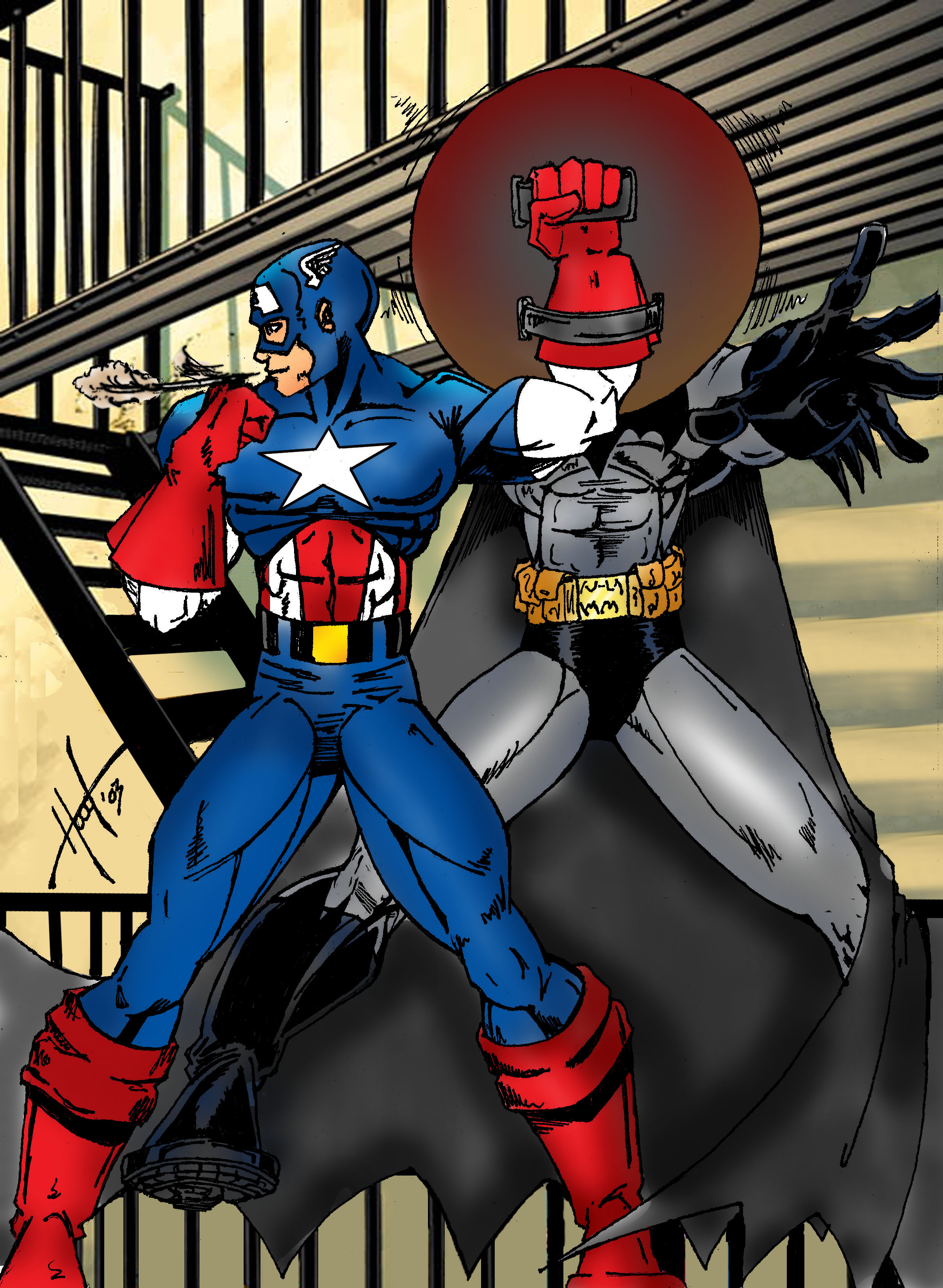 cap vs. batman COLORED by hoodart01 on DeviantArt