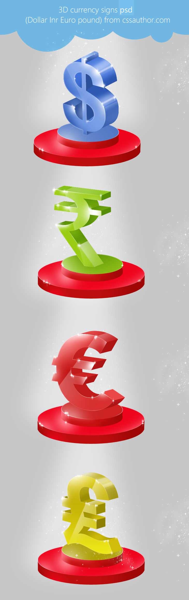 Beautiful 3D Currency Signs PSD for Free Download 