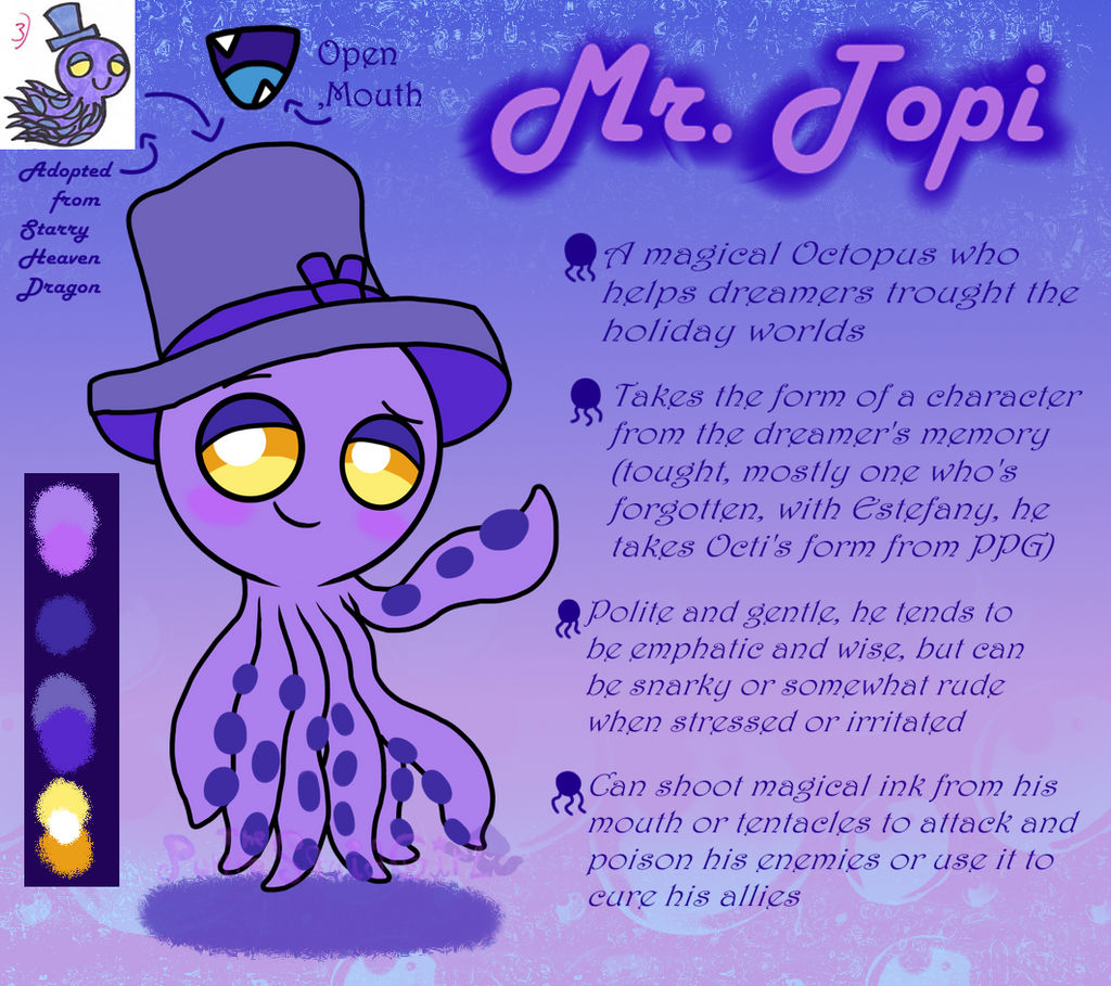Mr. Topi the Magical Octopus OC Ref+Bio