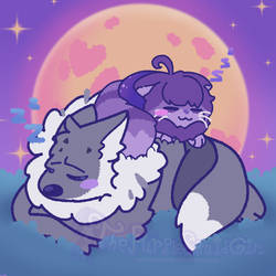 CRxOC: 💕Yumeship art:💕 🐺Sleepy Werebeasts in Lovely Dreams🐈⬛ (Werewolf Cookie & "Purple" Ship art)