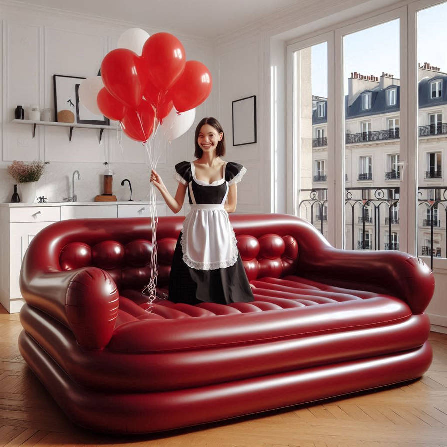 Maid And Red Inflatable Sofa by XavierDoranAI on DeviantArt