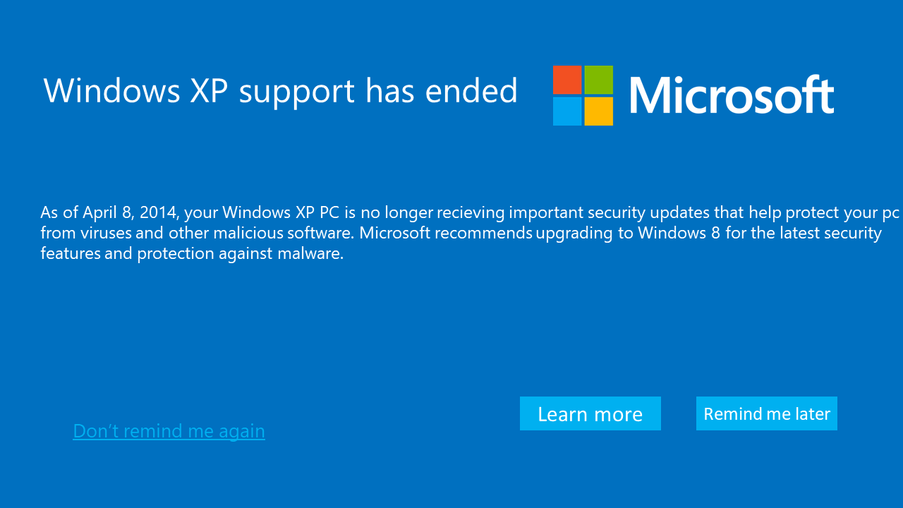 Support Ending For Windows XP