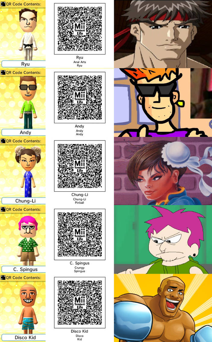 5 Mii QR codes for Tomodachi Life by TylerMakie on DeviantArt