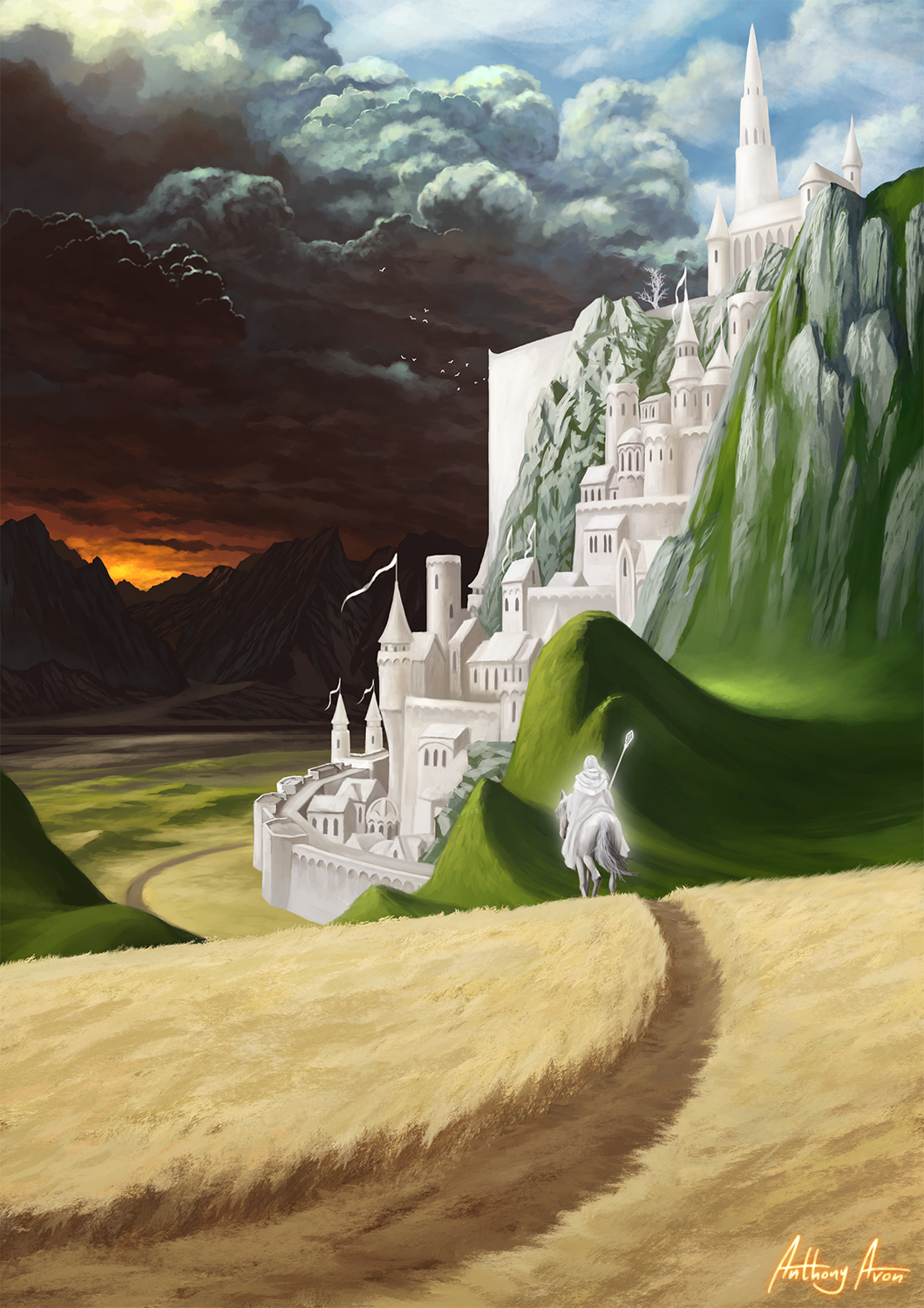 Last sunrays over Minas Tirith by CrazyCatArts on DeviantArt