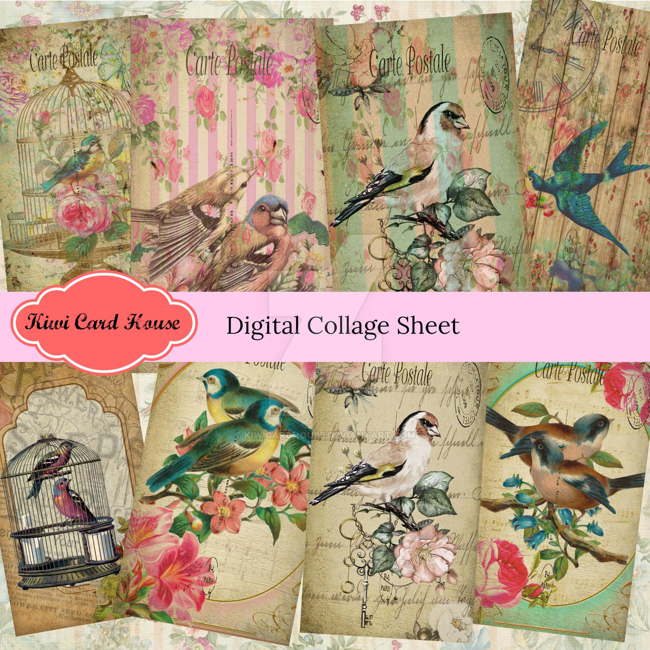 Deviantart Bird Designs Shabby Chic Vintage Birds Collage Sheet by KiwiCardHouse on DeviantArt