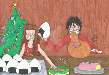 Luffy and Oshan eating (Christmas gift)