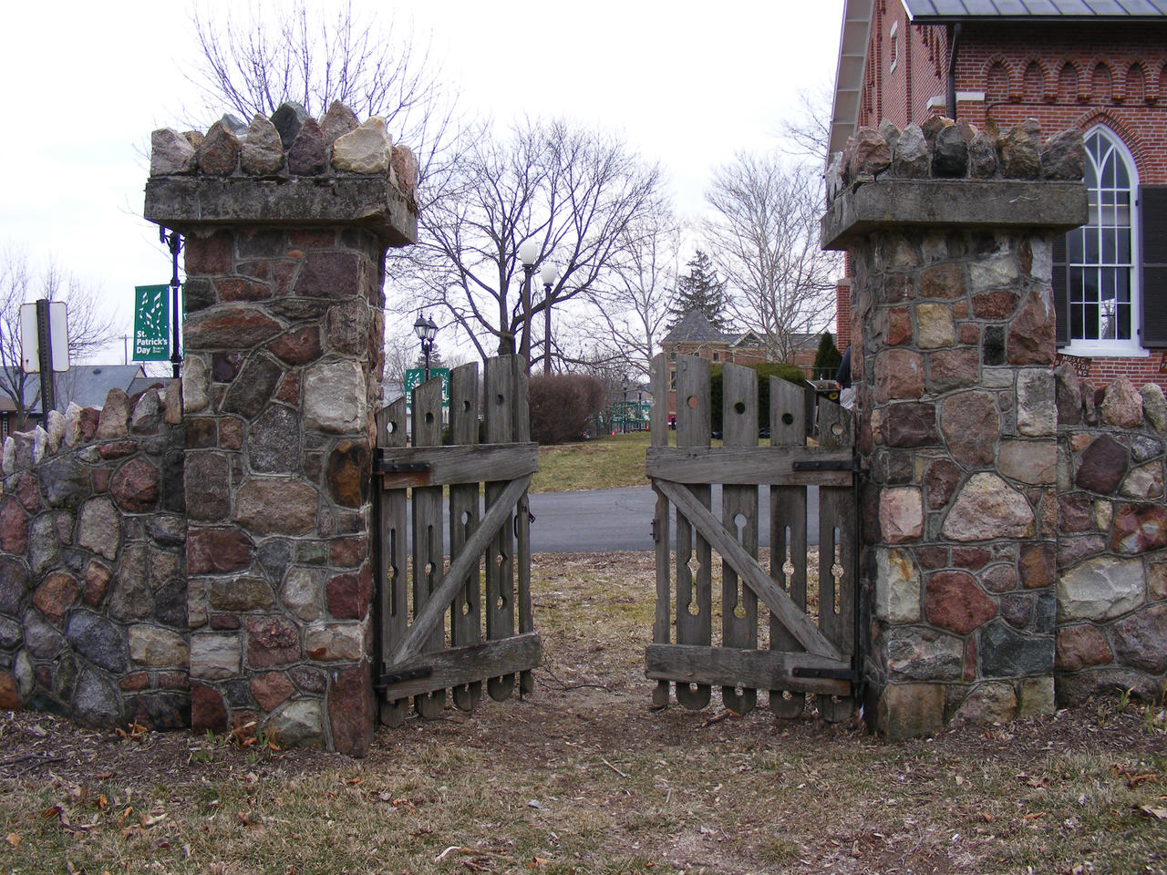 Stone Fence Wooden Gate