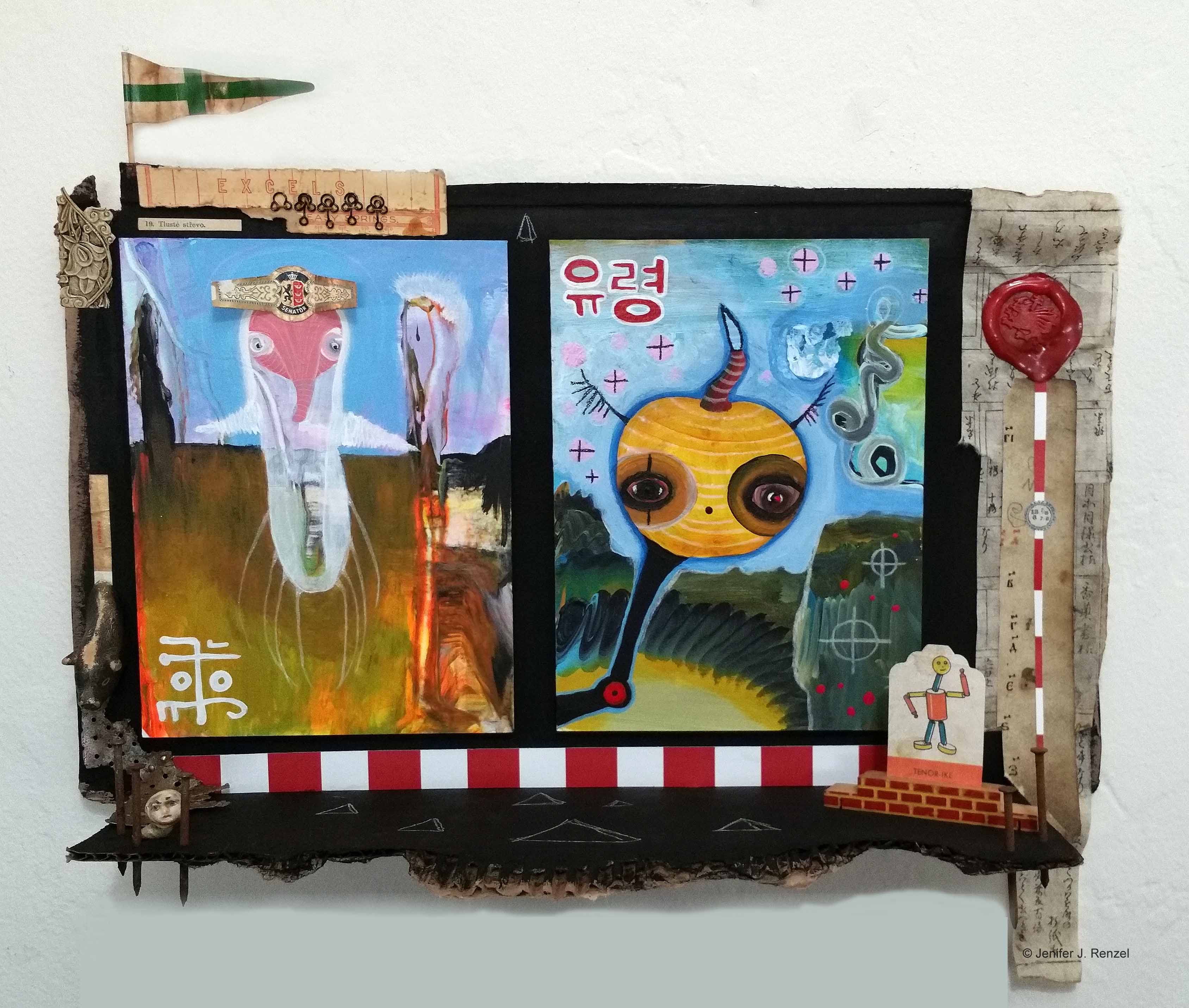 Assemblage/painting: Ghosts