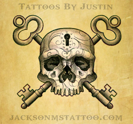 Skull and Key Tattoo Design