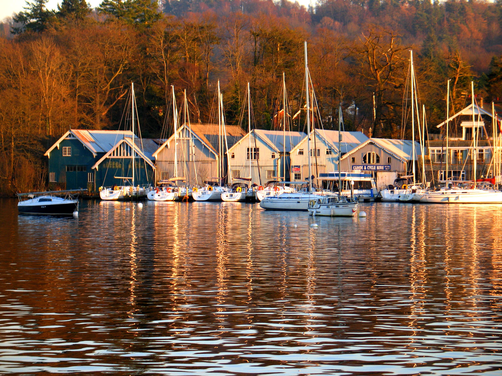 Boats reflected at sunset