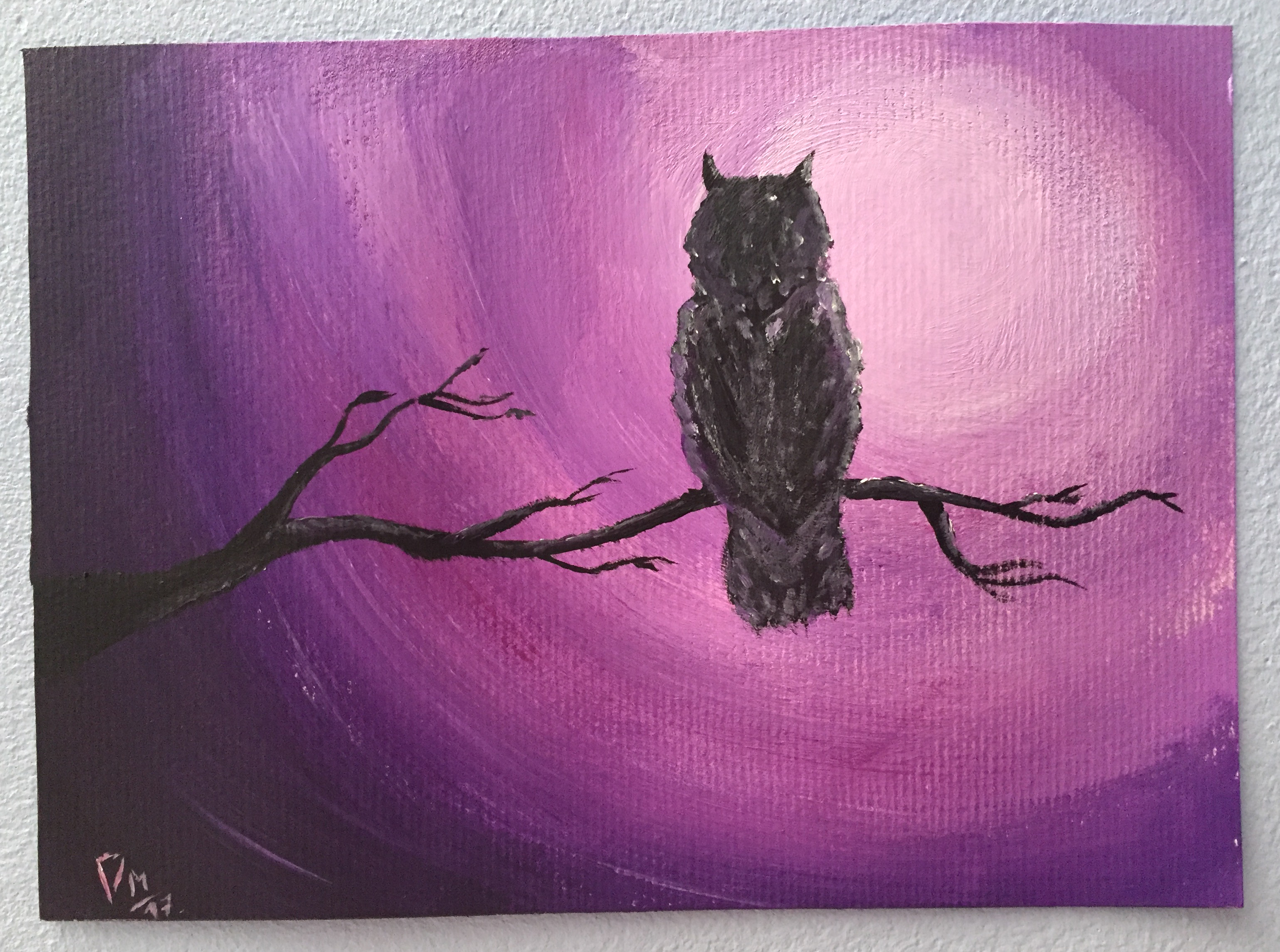 Owl and Moon - Acrylic painting