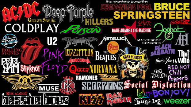 Rock groups logos collage