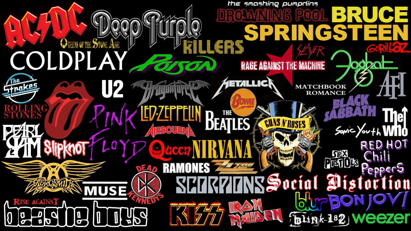 Rock groups logos collage