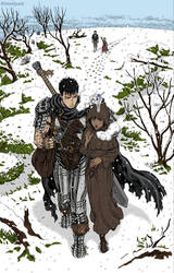Guts and Casca walking through the Snow