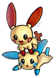 Plusle and Minun by KAttAKIN