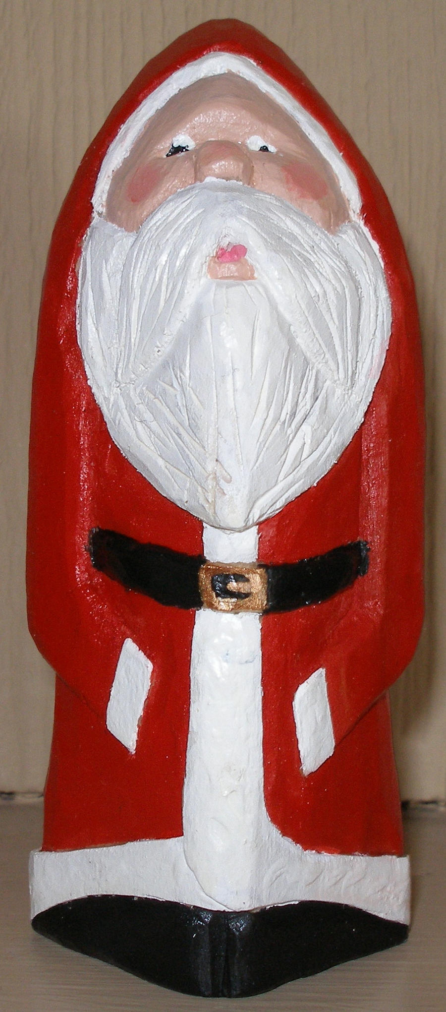 Finished Painted Carved Santa Front View.
