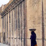 Woman Walking Along the Wall