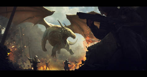Dragon vs soldiers by AndreeWallin