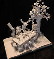 The Mad Hatter's Tea Party Book Sculpture