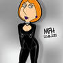 Lois in shiny black outfit