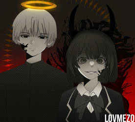 Anime art angel and demon