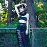 Feather spike neck corset and black lace skirt