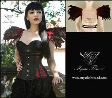 Red black feather shoulder pads