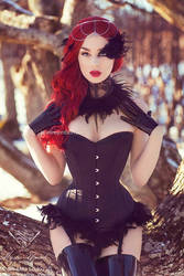 Black lace feathered neck corset