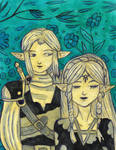 Link and Zelda deep in thought by Empress-of-Monsters