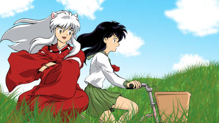 Inuyasha and Kagome Wallpaper(Clouds and sky redo)