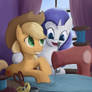 Rarity Teaches Applejack to Sew